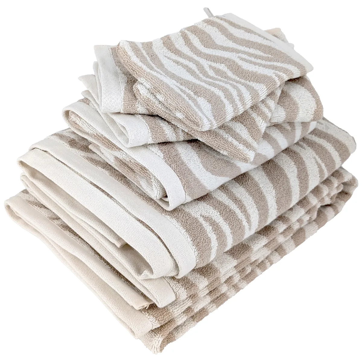Parure De Bain 7 Pièces Zebra Soft Motif Zèbre Pur Coton Beige
