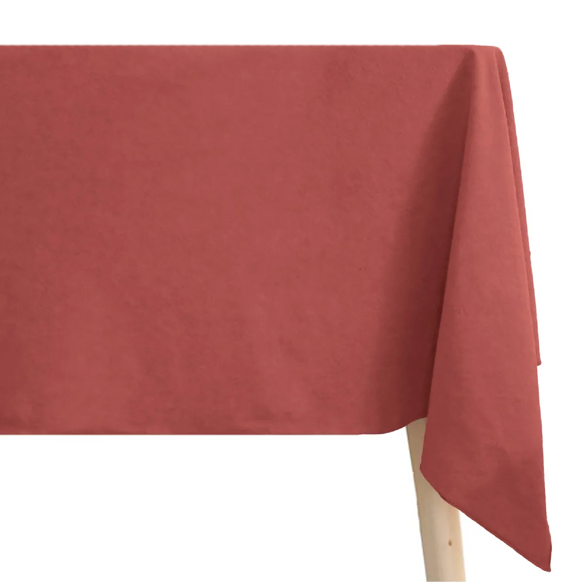 Nappe Rectangulaire Coton Lavé 160x250 Cm Hono Rose Pêche Finition Point Bourdon