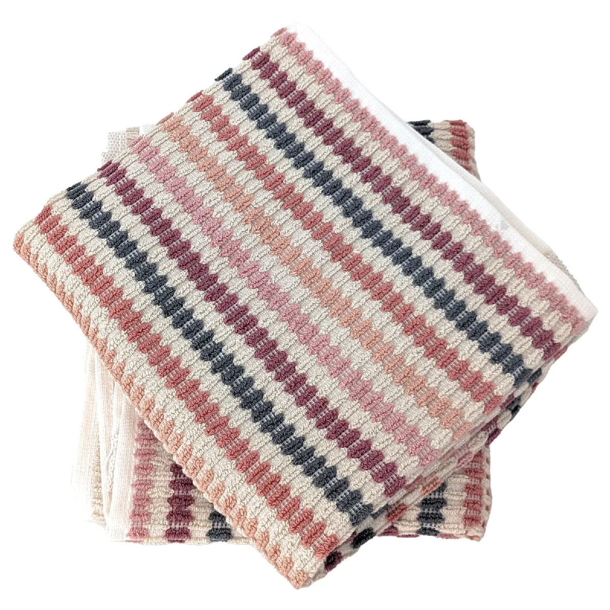 Lot De 2 Serviettes Invité À Rayures 33x50 Cm Coton Collection Breeze Rose