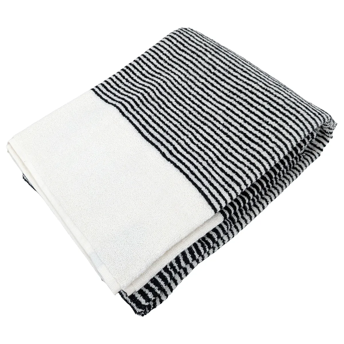 Drap De Bain 100x150 Cm Pur Coton Collection Horizon Rayures Noir