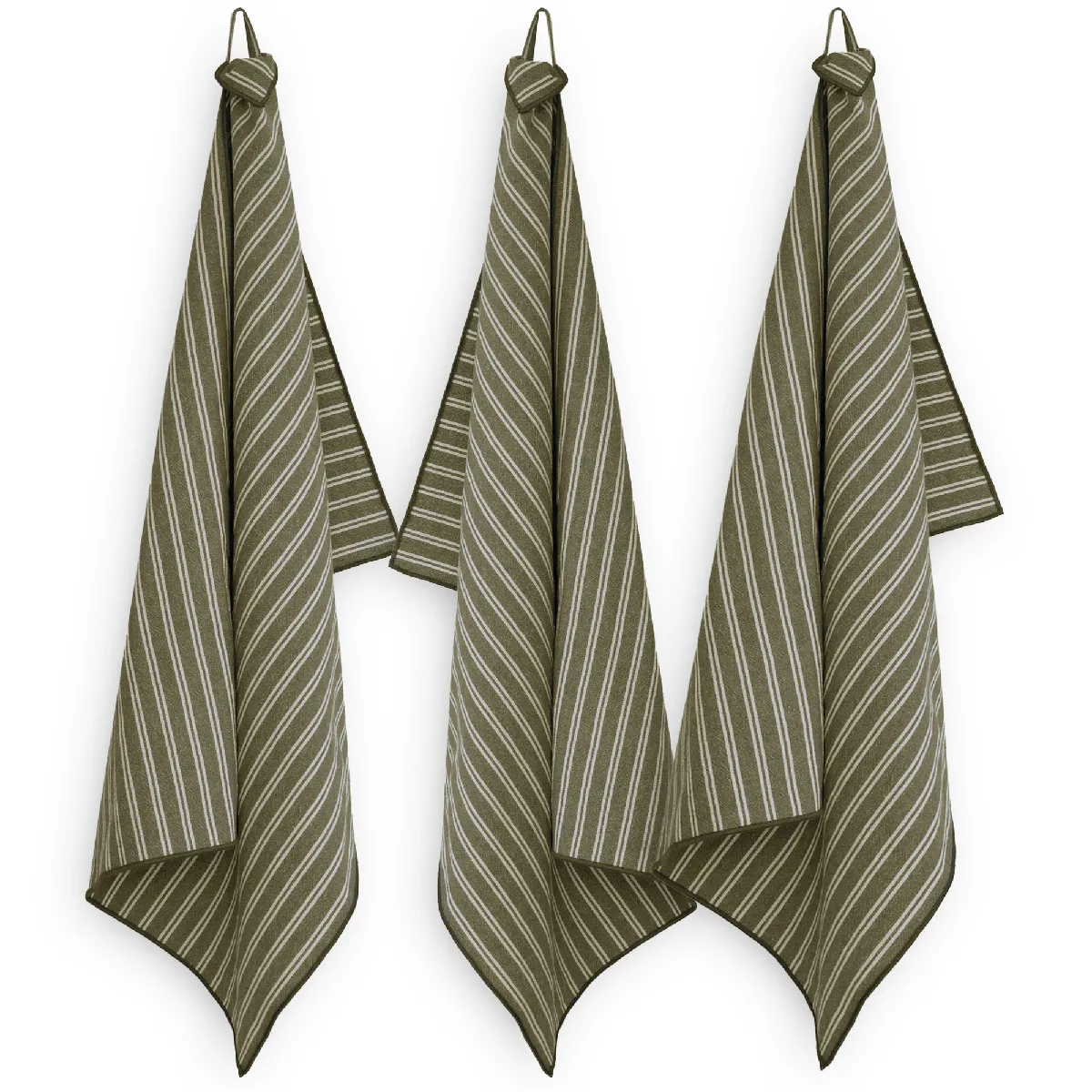 Lot De 3 Torchons De Cuisine Coton 50x70 Cm Lili Vert Kaki