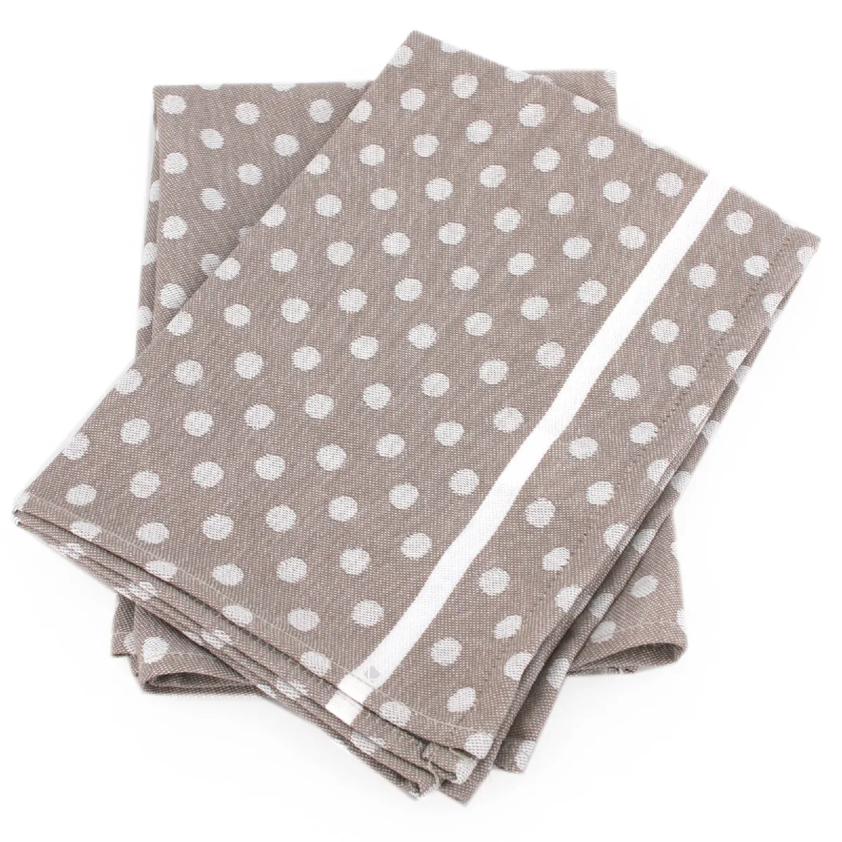 Lot De 2 Torchons De Cuisine Toile 50x70 Cm Dots Marron