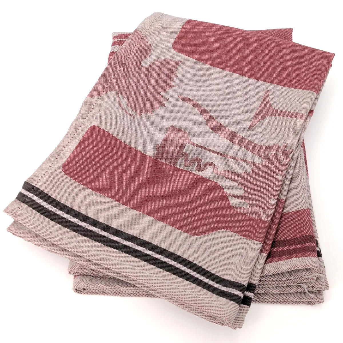 Lot De 2 Torchons De Cuisine Pur Coton 50x70 Cm Vitis Motif Viticole Rouge