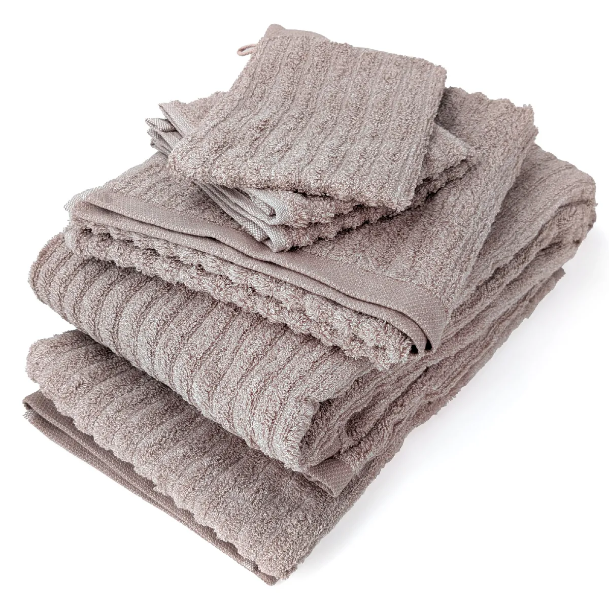 Parure De Bain Uni Coton Spectre Rose 7 Pièces