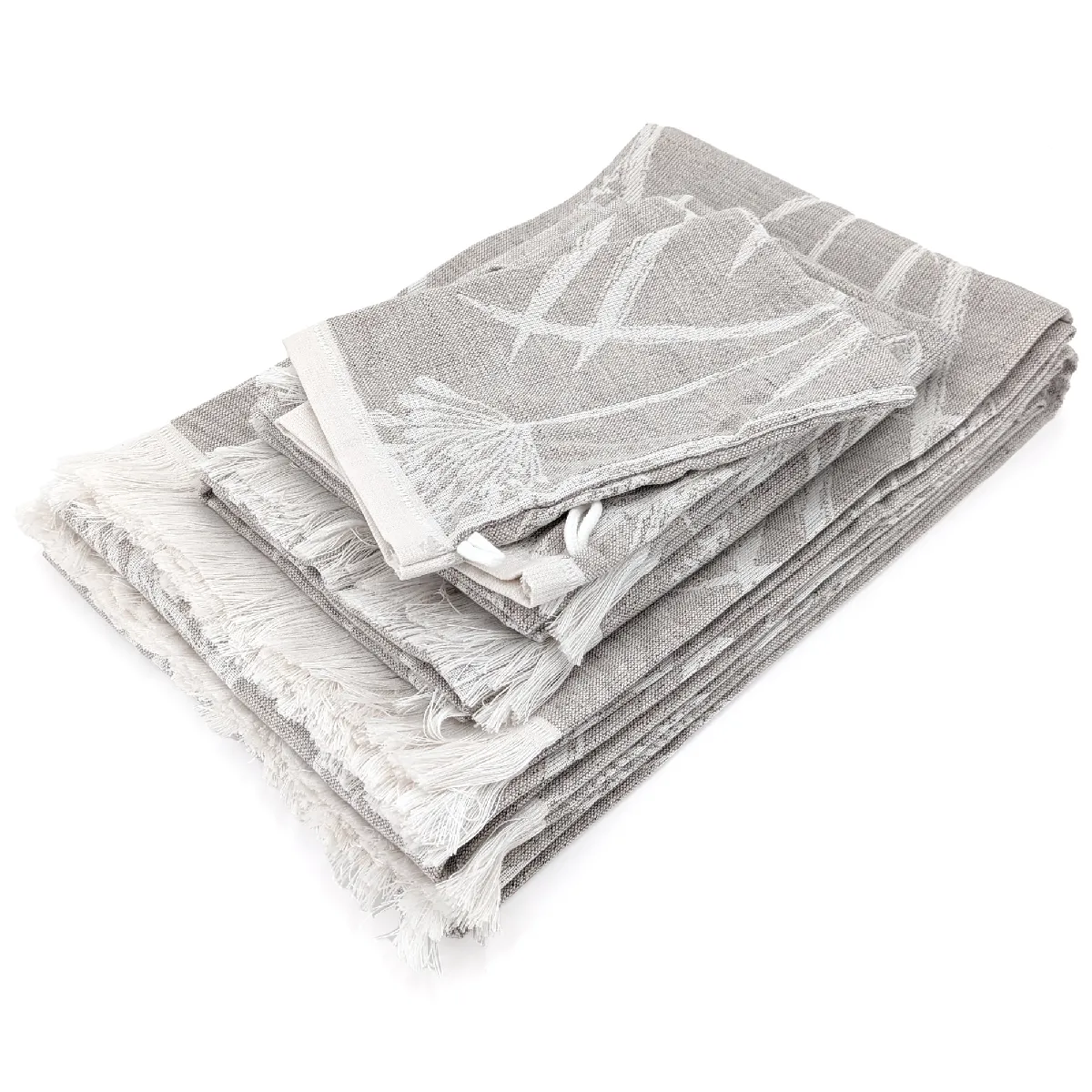 Parure De Bain Coton Motif Pissenlit Collection Dry Dandelion 7 Pièces Beige