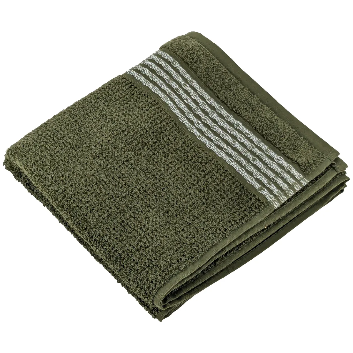 Serviette De Toilette 50x100 Cm Pur Coton Intense À Bordures Blanches Vert Mousse