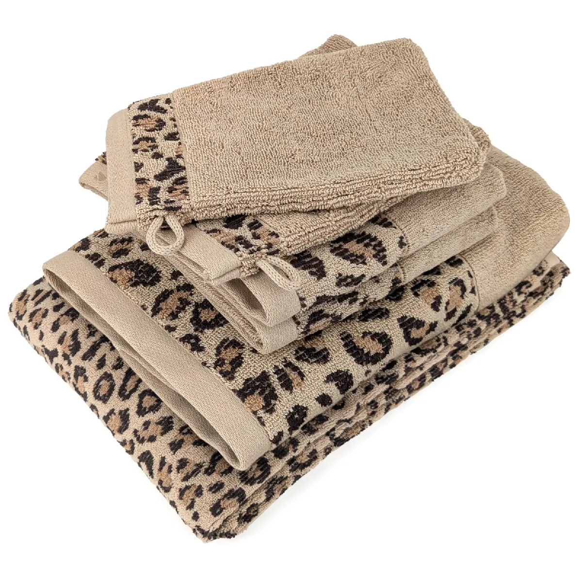 Parure De Bain Pur Coton 5 Pièces Collection Wild Ii Jaune Léopard