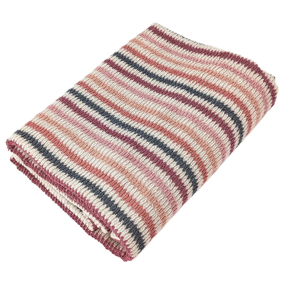 Serviette De Toilette À Rayures 50x100 Cm Pur Coton Collection Breeze Rose