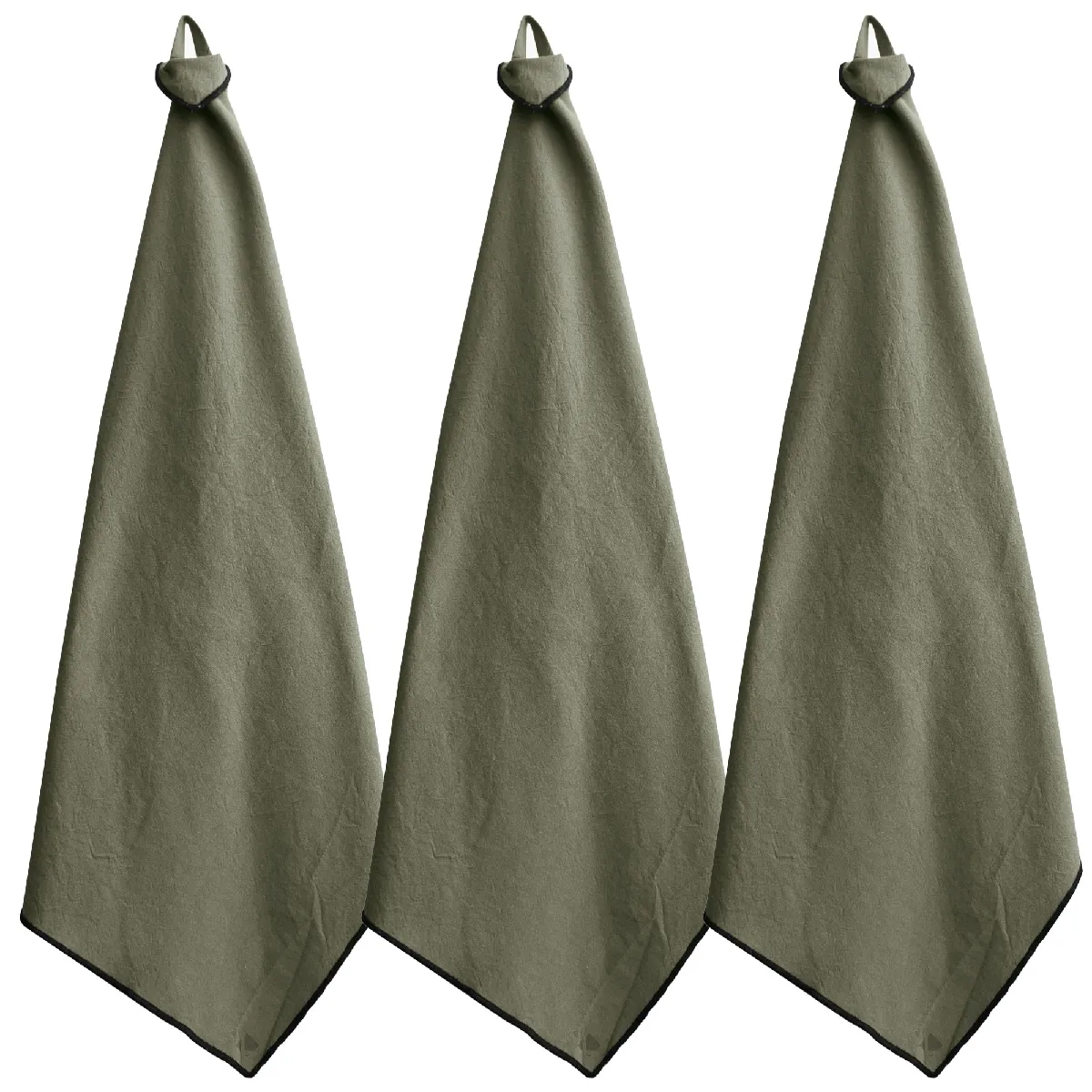 Lot De 3 Torchons De Cuisine Coton 50x70 Cm Hono Vert Mousse