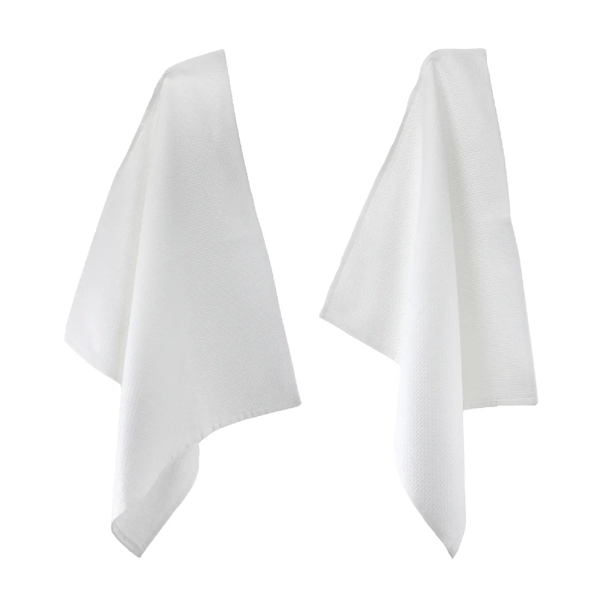 Lot De 2 Torchons De Cuisine 50x50 Cm Nid D'abeille Pure Kitchen Waffle Blanc