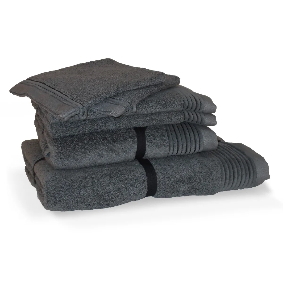 Parure De Bain 6 Pièces Juliet Anthracite 520g/m2