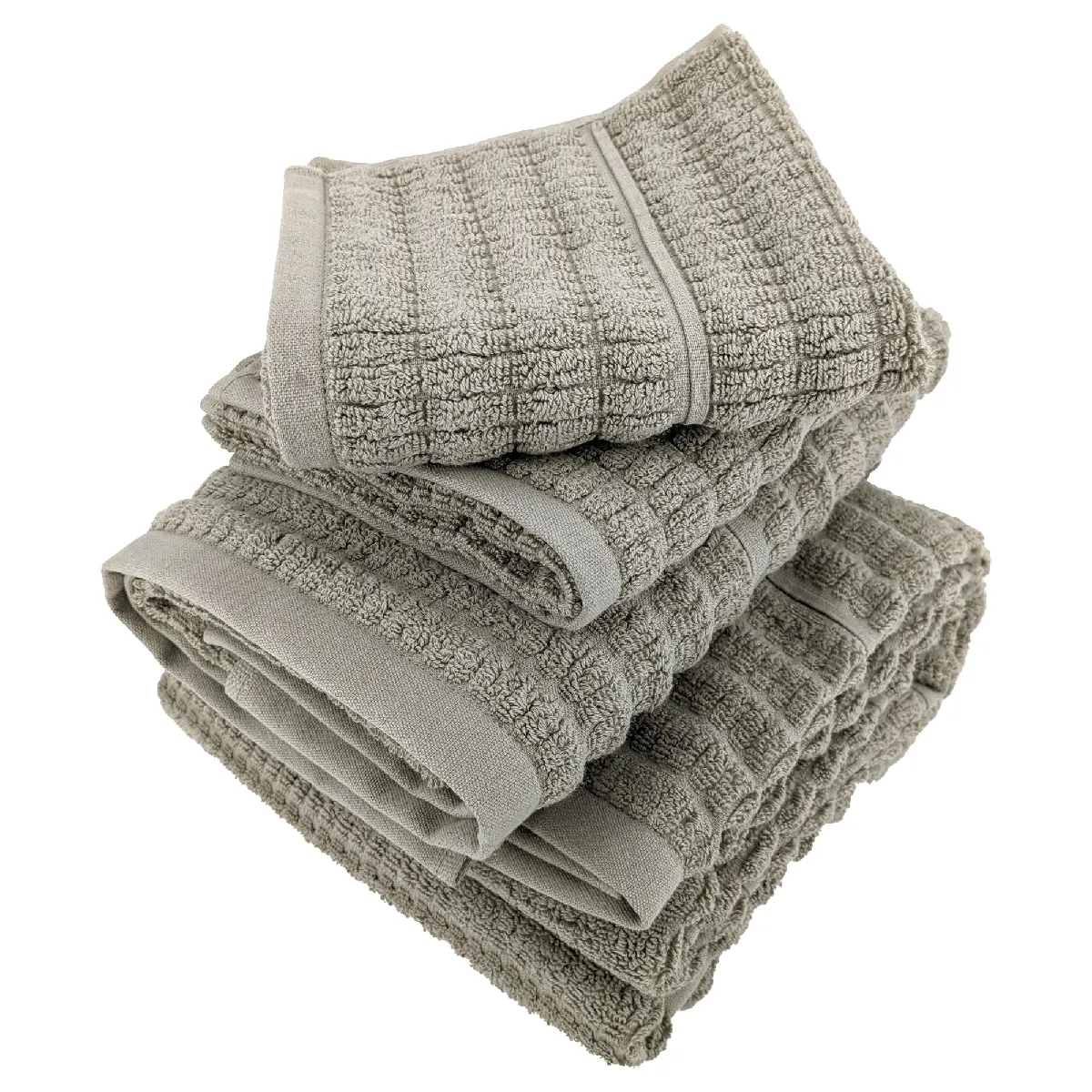 Parure De Bain En Fils Retors Pur Coton Collection Swell 4 Pièces Vert