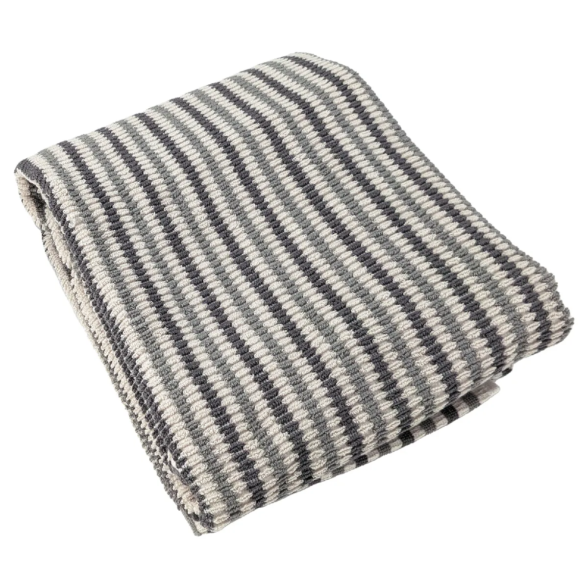 Drap De Bain À Rayures Pur Coton 100x150 Cm Collection Breeze Gris