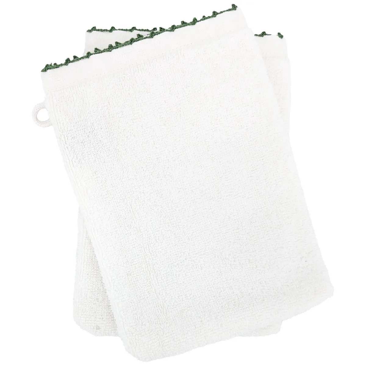 Lot De Deux Gants De Toilette 16x21 Cm Pur Coton Collection Orla Avec Picueta Vert