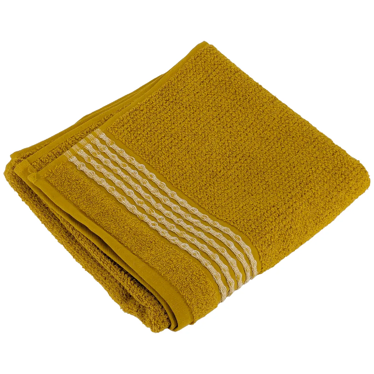 Serviette De Toilette 50x100cm Pur Coton Intense À Bordures Blanches Couleur Jaune