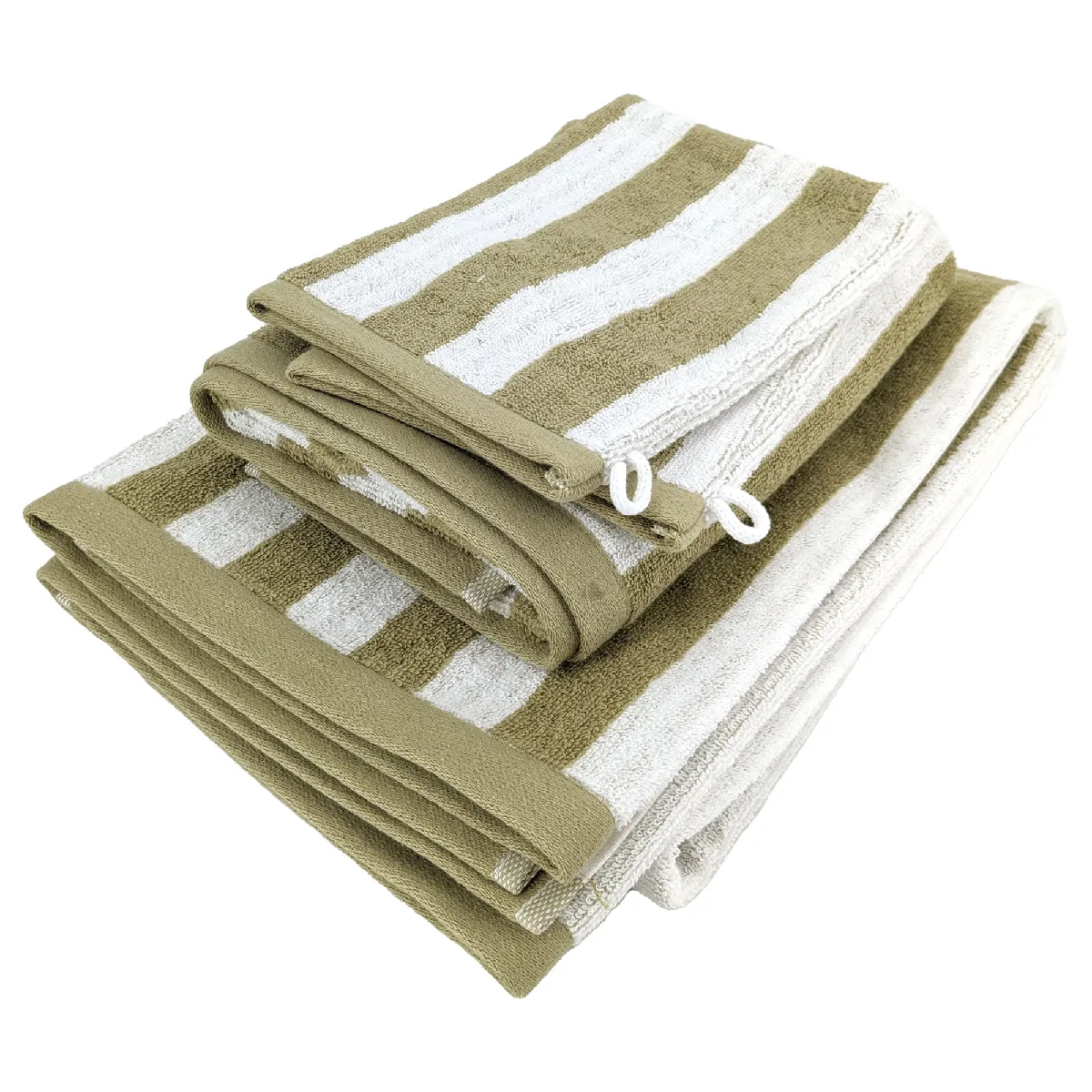Parure De Bain Coton Collection Efficience Stripes 4 Pièces Vert Olive