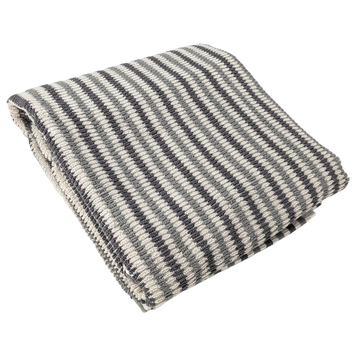 Drap De Douche À Rayures Pur Coton 70x140 Cm Collection Breeze Gris
