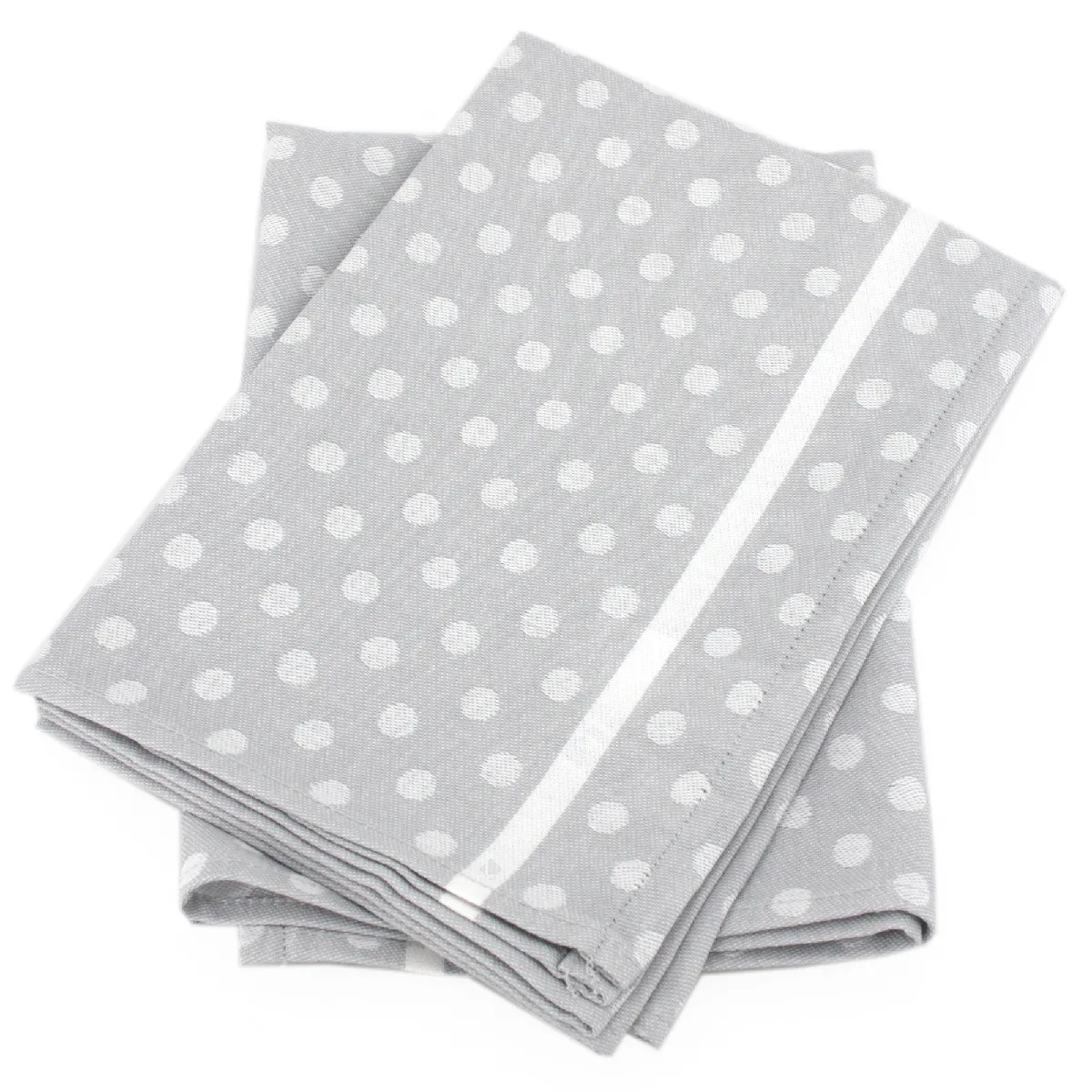 Lot De 2 Torchons De Cuisine Toile 50x70 Cm Dots Gris