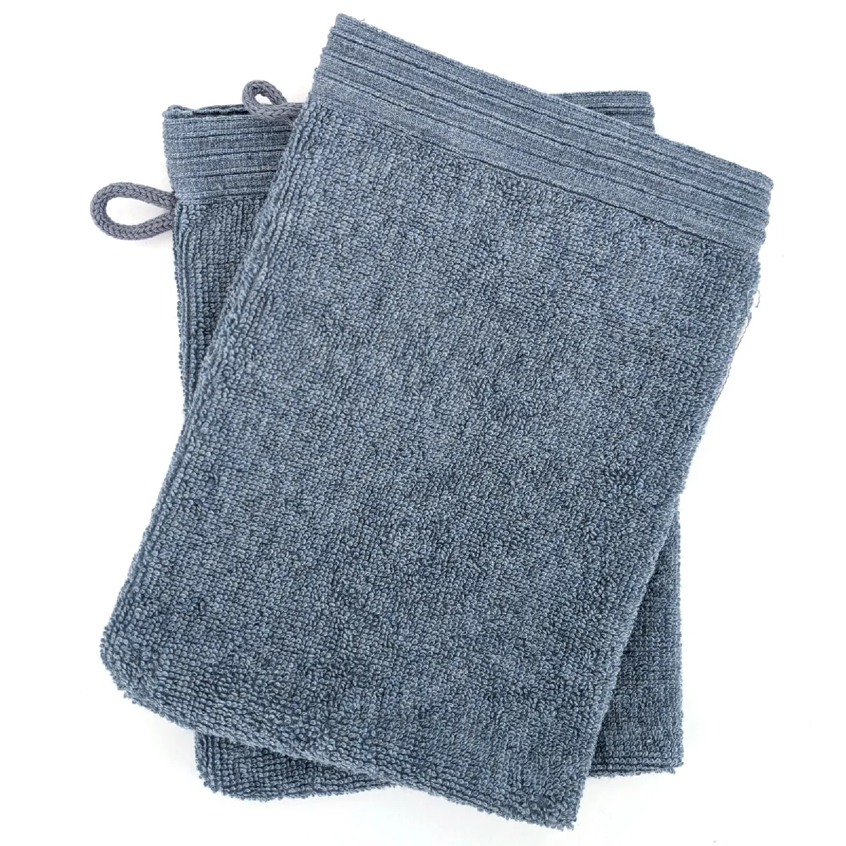 Lot De 2 Gants De Toilette Gaufré 16x21 Cm Pur Coton Collection Denim Bleu