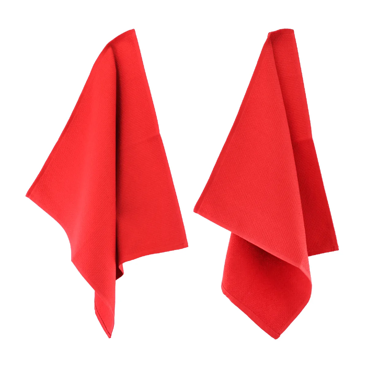 Lot De 2 Torchons De Cuisine 50x50 Cm Nid D'abeille Pure Kitchen Waffle Rouge