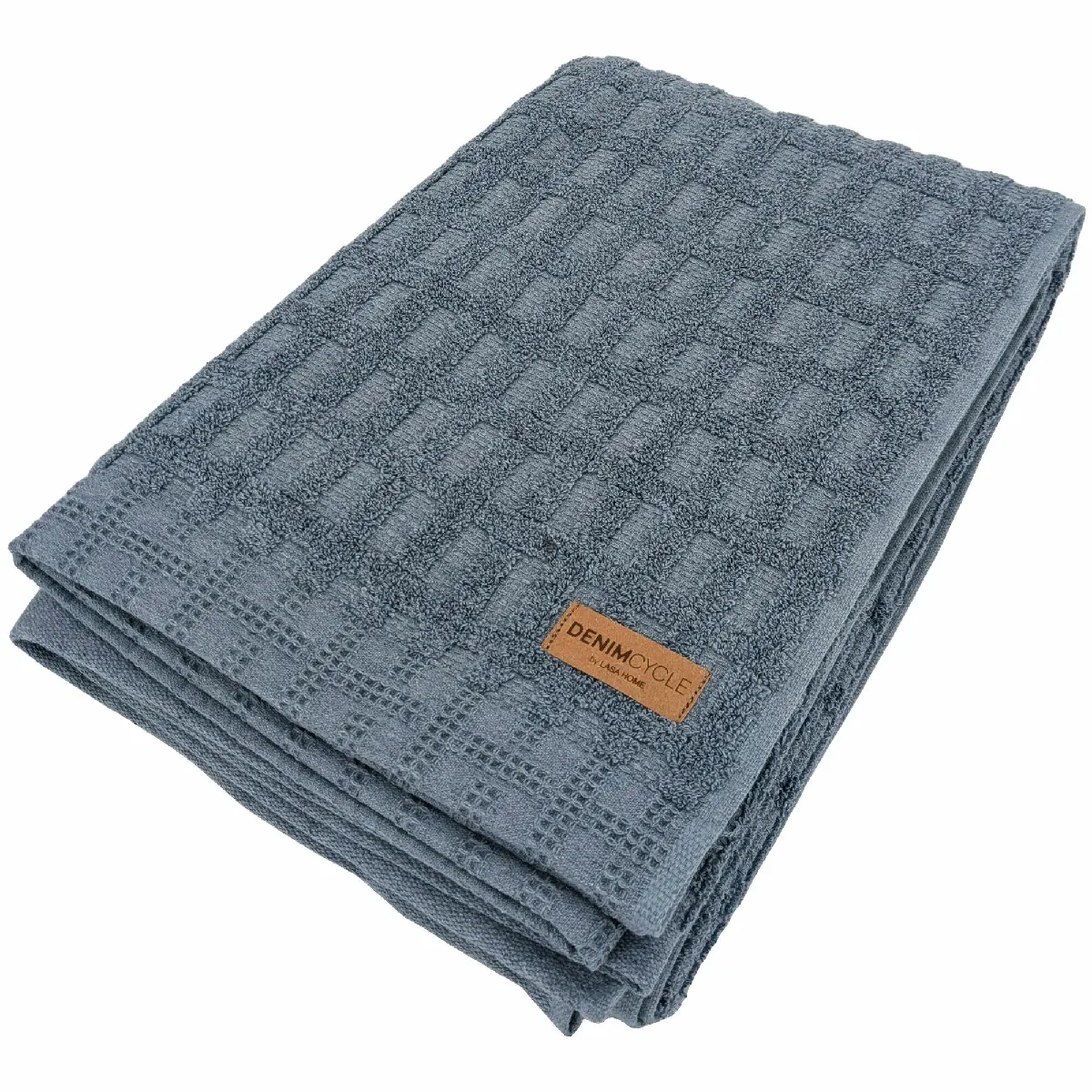 Drap De Bain Pur Coton Gaufré 100x150cm Denim Bleu