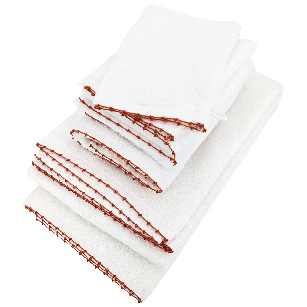 Parure De Bain 7 Pièces Collection Orla Pur Coton Avec Picueta Orange