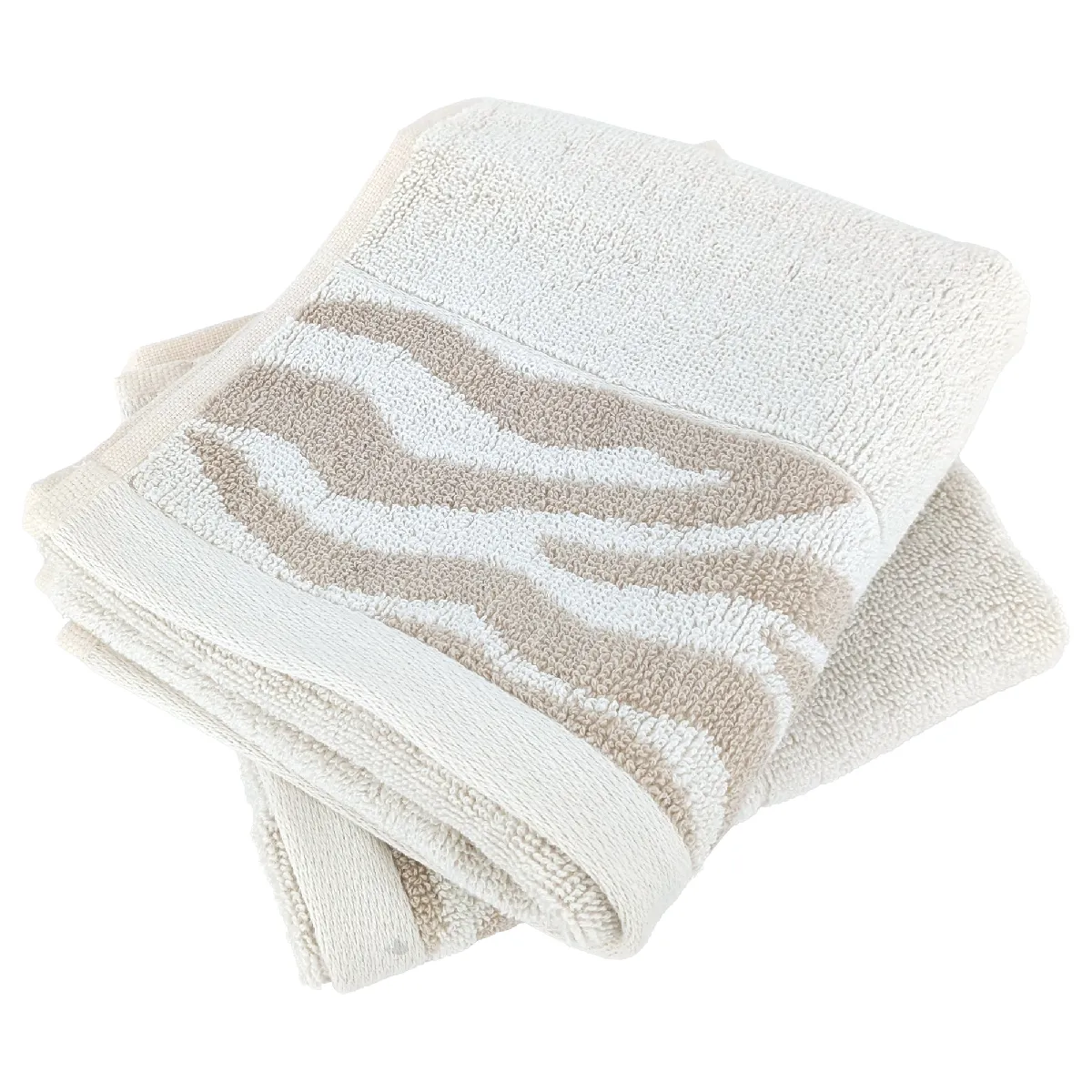 Lot De 2 Serviettes Invité 33x50 Cm Zebra Soft Uni Bord Zèbre Beige