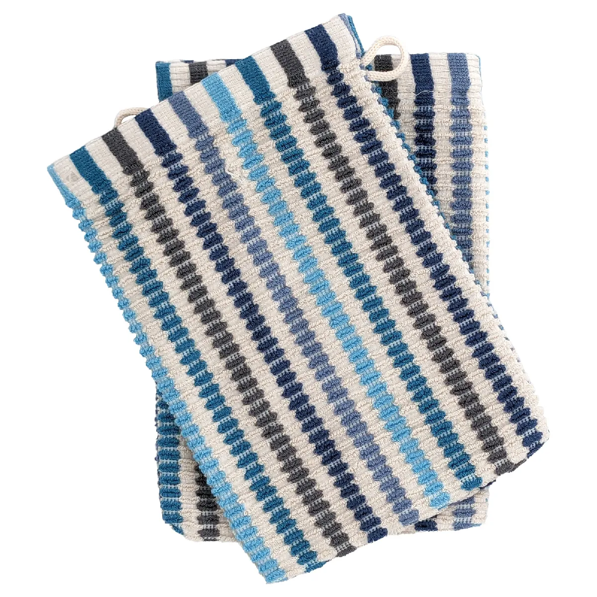Lot De Deux Gants De Toilette 16x21 Cm Pur Coton Collection Breeze Bleu
