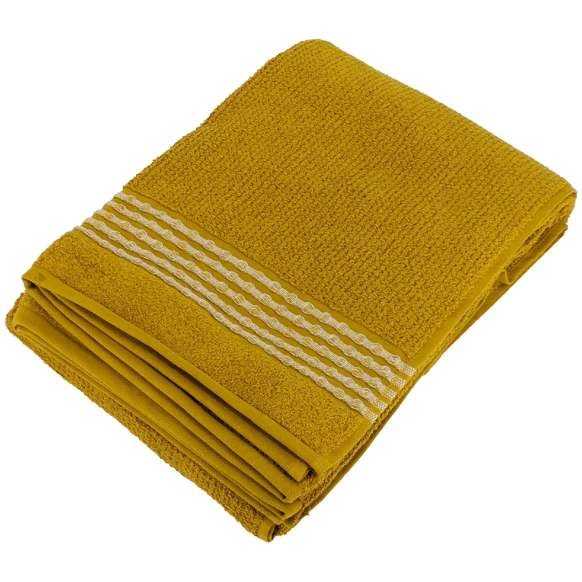 Drap De Bain 100x150 Cm Pur Coton Intense À Bordures Blanches Couleur Jaune
