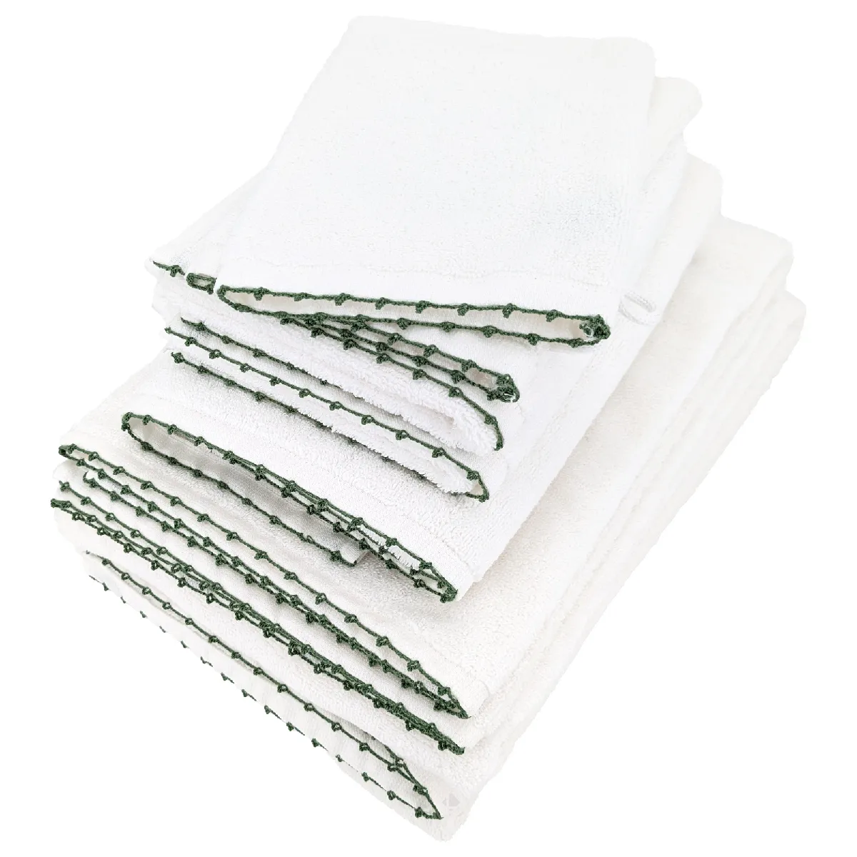 Parure De Bain 7 Pièces Collection Orla Pur Coton Avec Picueta Vert
