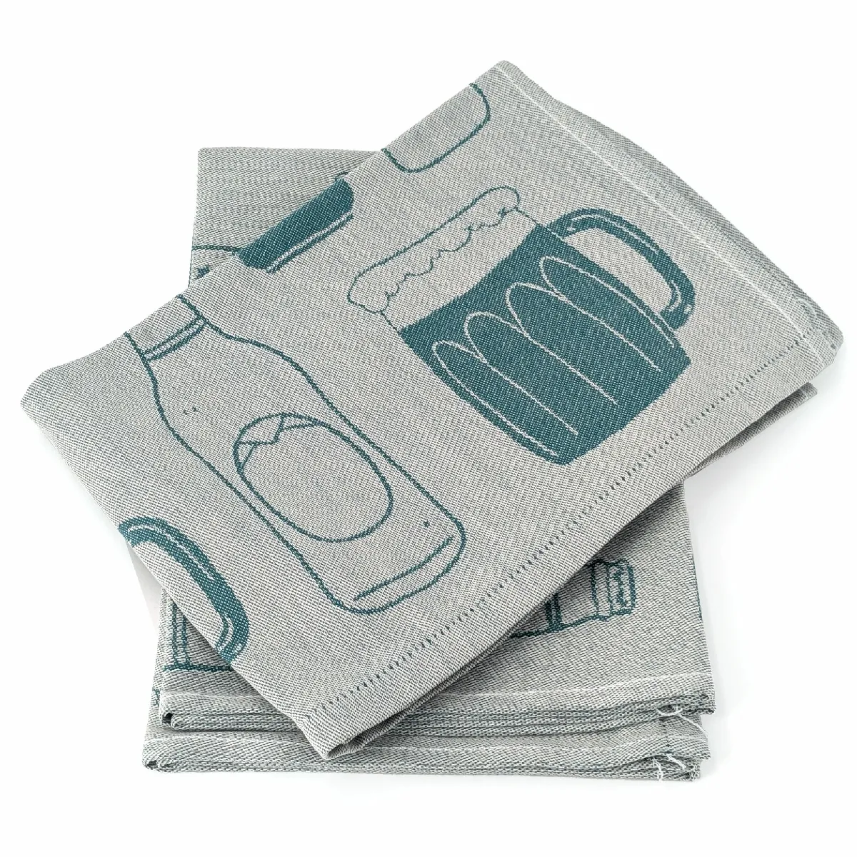 Lot De 2 Torchons De Cuisine Pur Coton 50x70 Cm Beer Motif De Bières Bleu