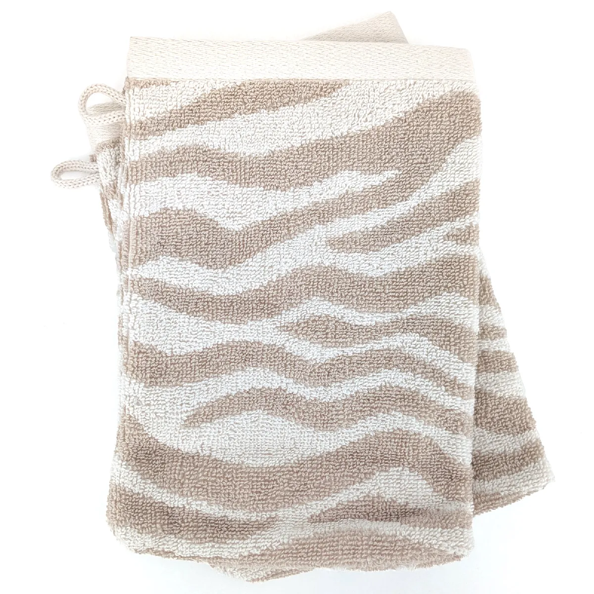 Lot De 2 Gants De Toilette 16x21 Cm Zebra Soft Pur Coton Motif Zèbre Beige