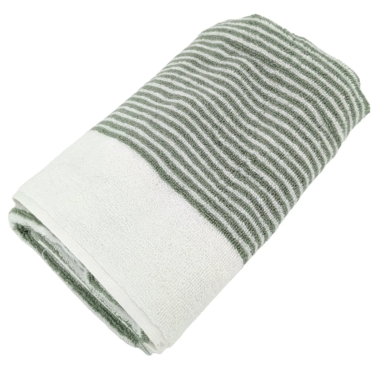 Serviette De Toilette 50x100 Cm Pur Coton Collection Horizon Rayures Vert