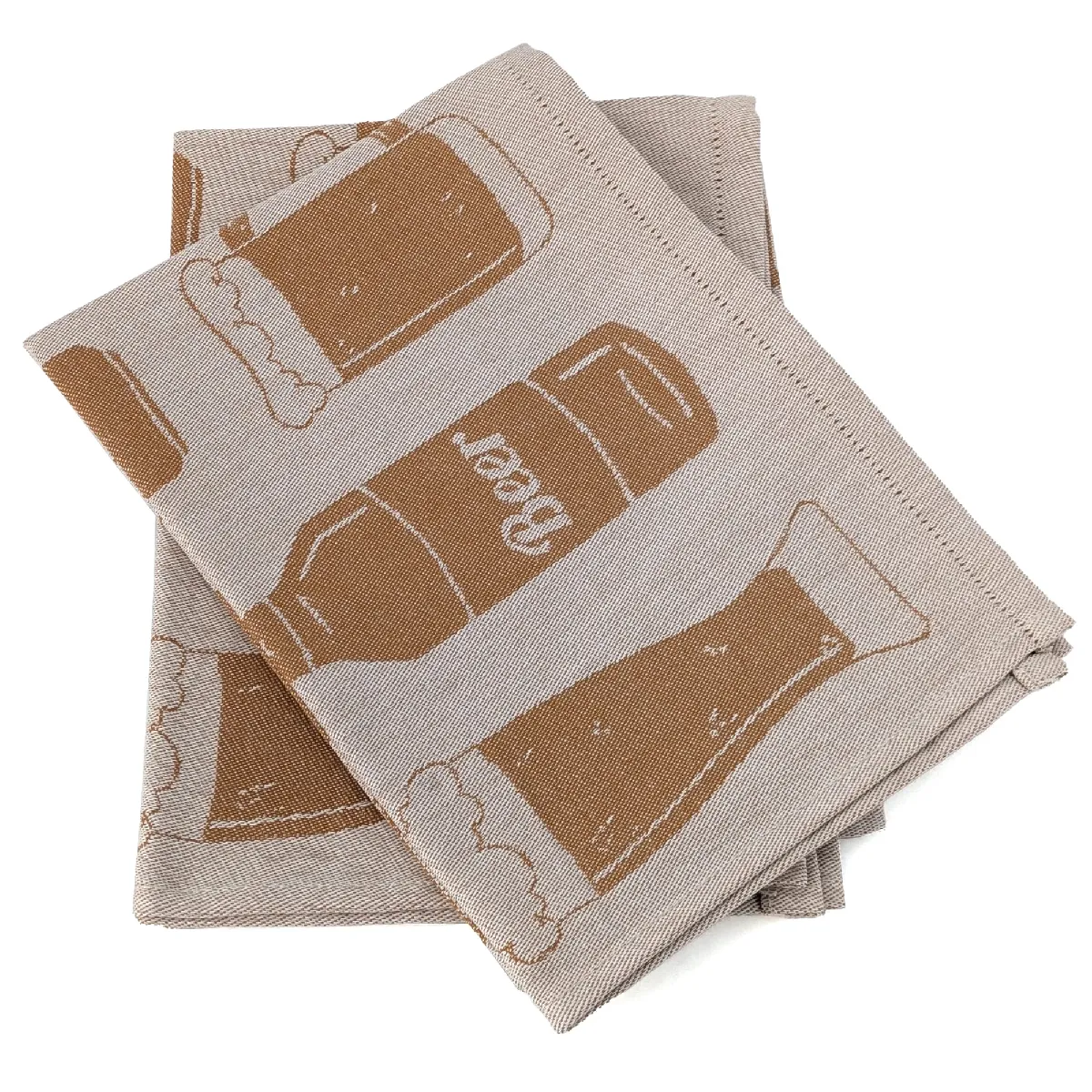 Lot De 2 Torchons De Cuisine Pur Coton 50x70 Cm Motif De Bières Beer Jaune