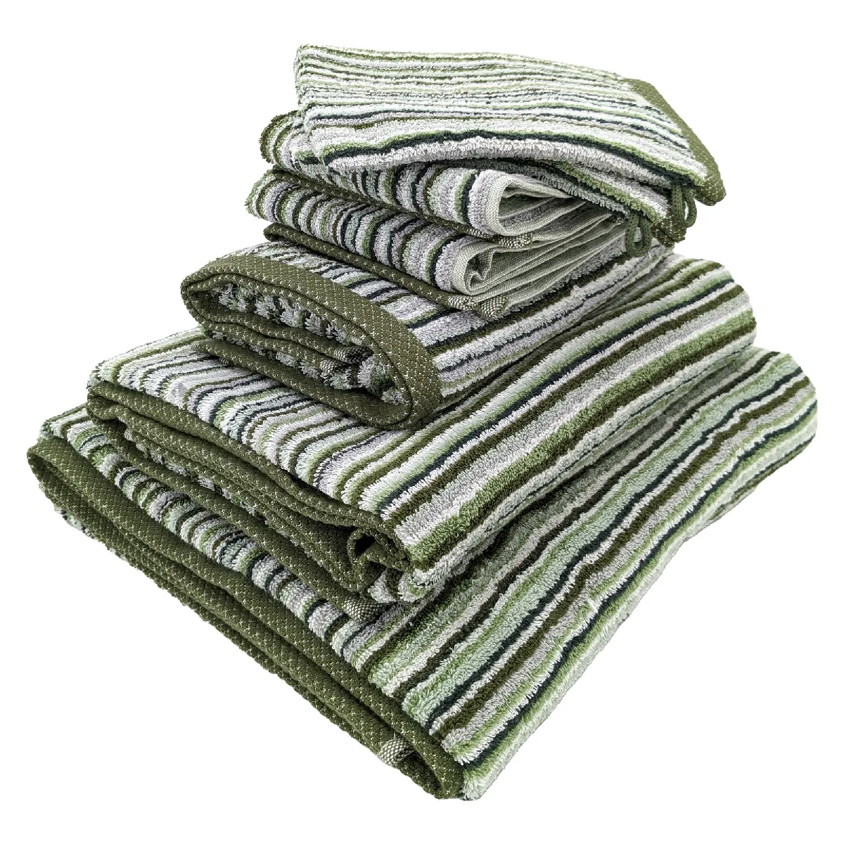 Parure De Bain Coton 500g/m2 Par 7 Pure Stripes Ii Vert