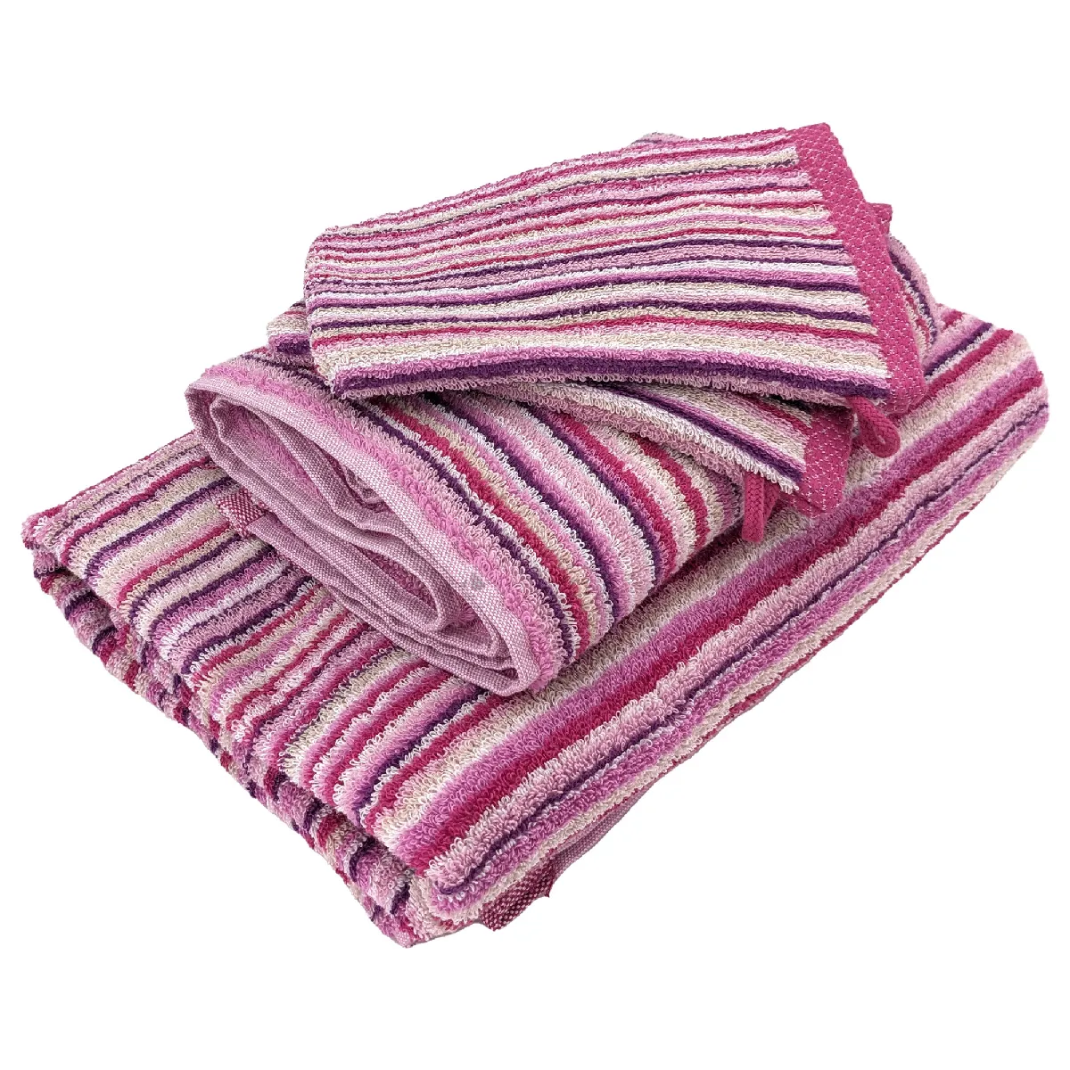 Parure De Bain Coton 500g/m2 Par 5 Pure Stripes Ii Rose