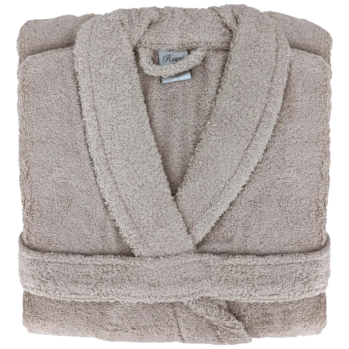 Peignoir Col Châle Royal Cresent Éponge Coton Taille M Marron Gris Craie