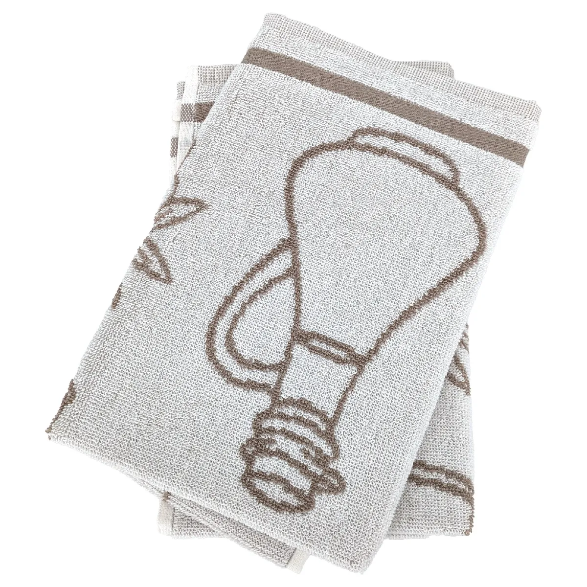 Lot De 2 Torchons De Cuisine Pur Coton 50x50 Cm Evoo Motif Olives Beige