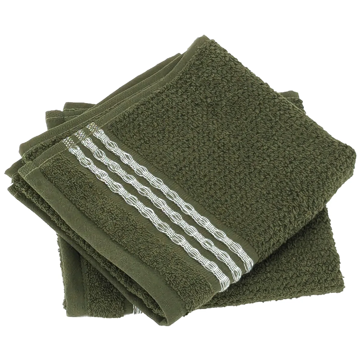 Lot De 2 Serviettes Invité 33x50 Cm Pur Coton Intense À Bordures Blanches Vert Mouss