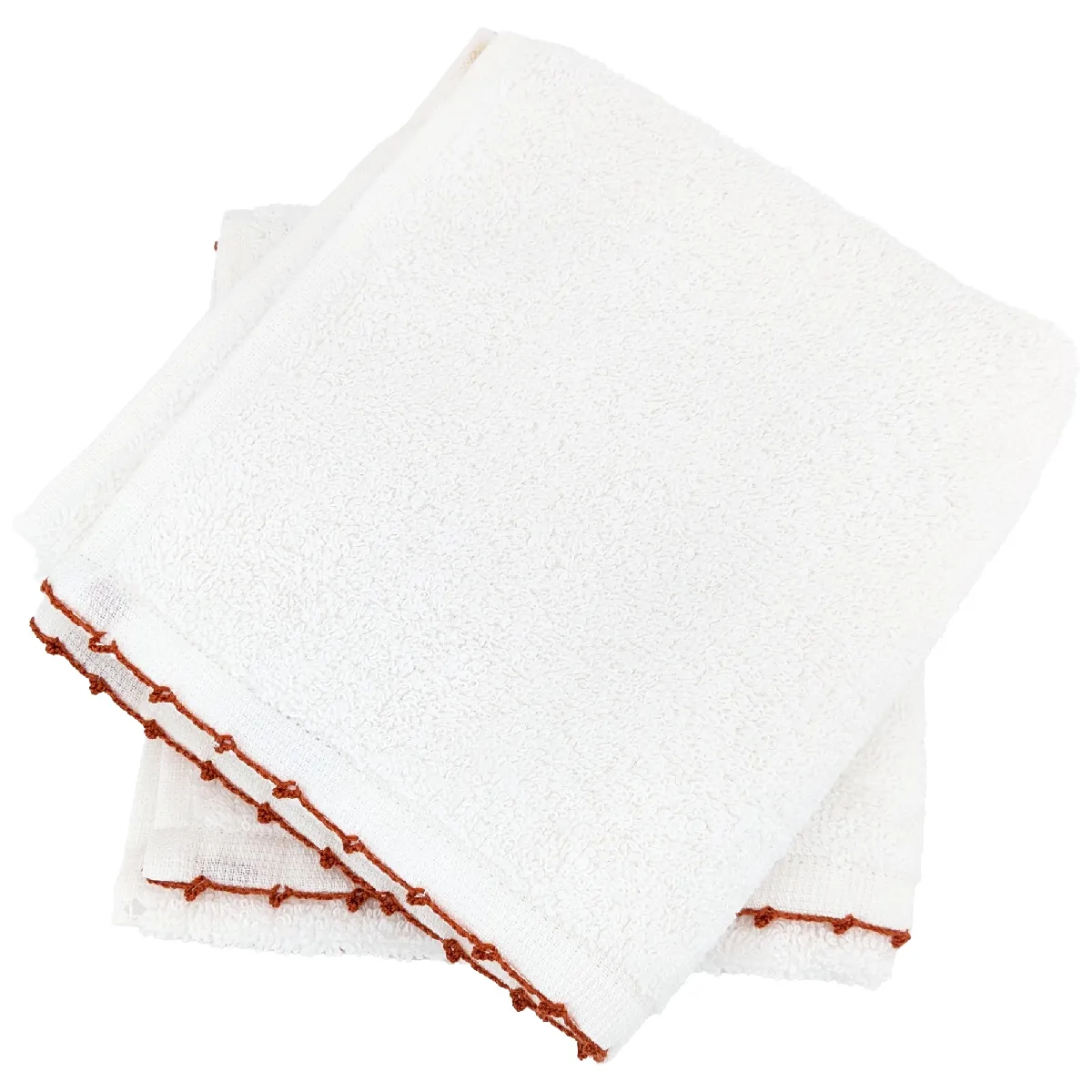 Lot De Deux Serviettes Invité 33x50 Cm Pur Coton Collection Orla Avec Picueta Orange
