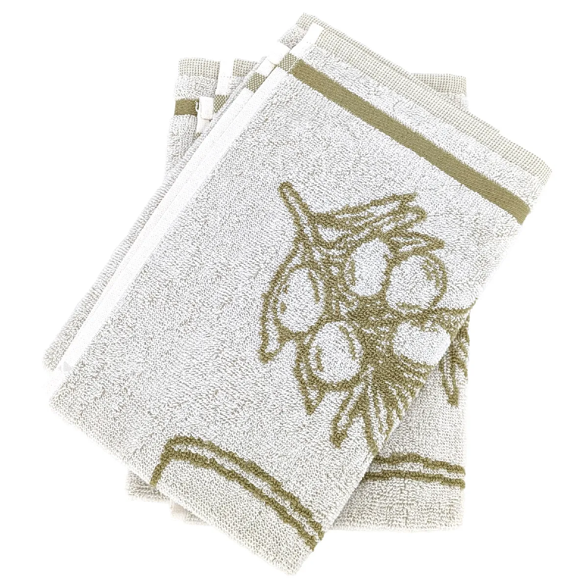 Lot De 2 Torchons De Cuisine Pur Coton 50x50 Cm Evoo Vert Kaki