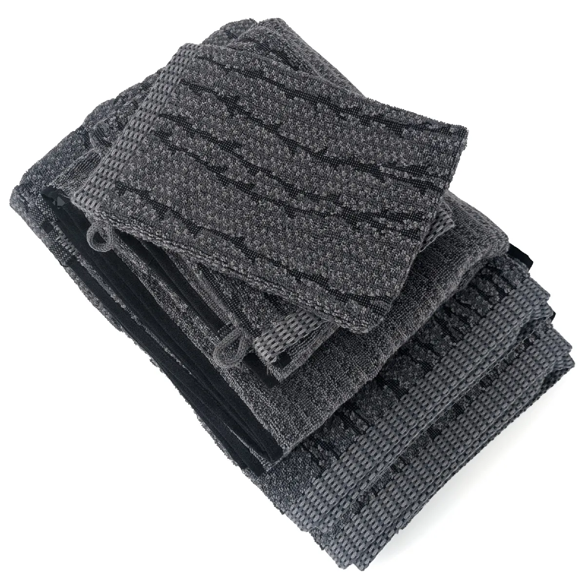 Parure De Bain 7 Pièces Osaka Motif Feuillage Pur Coton Gris