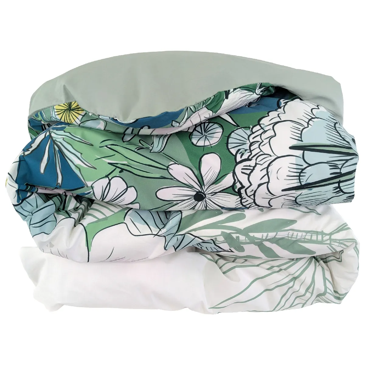 Housse De Couette 140x200 Cm Percale De Coton Bali Motif Floral Vert