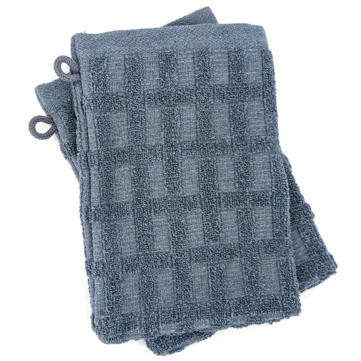 Lot De 2 Gants De Toilette 16x21 Cm Pur Coton Collection Denim À Bordures Géométriqu