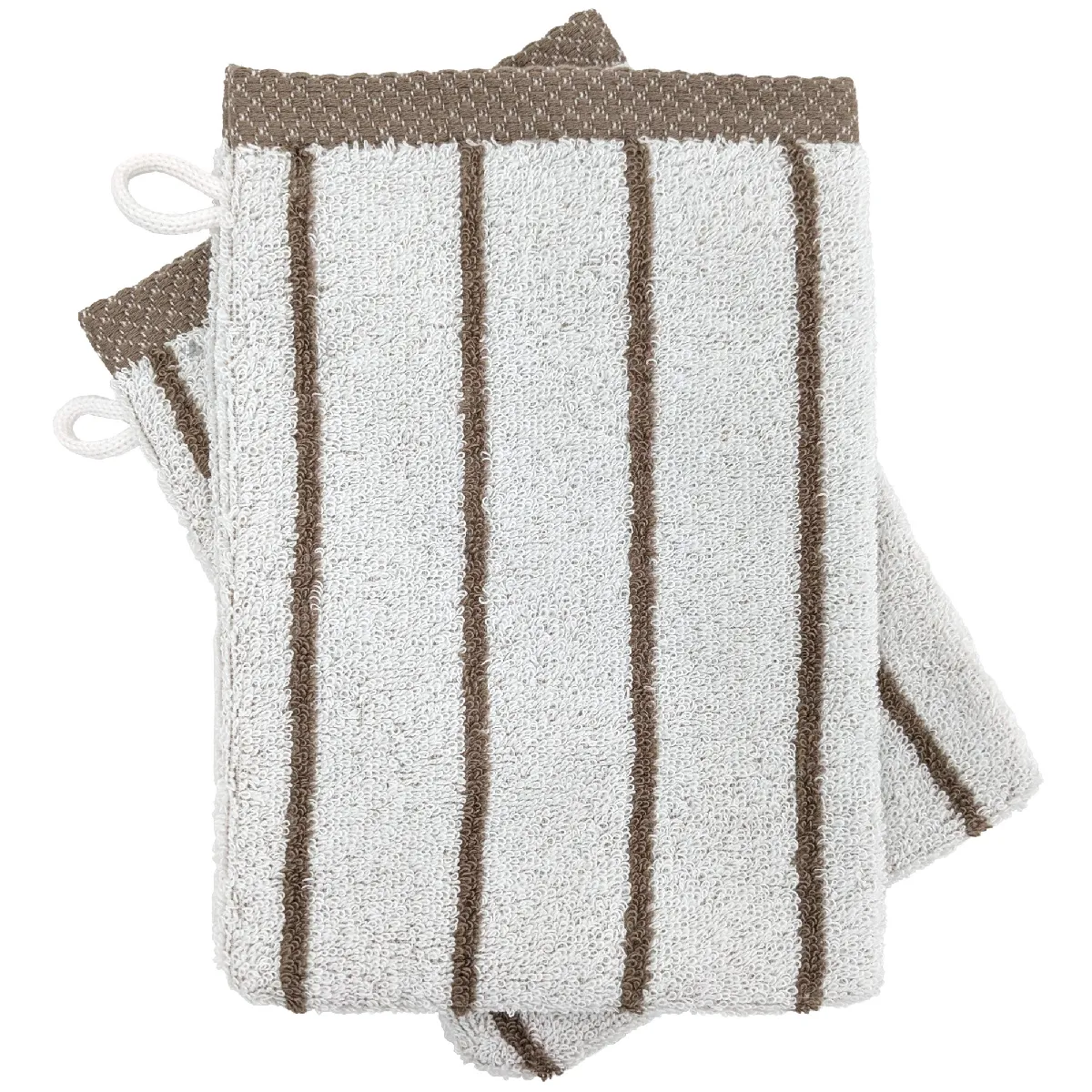 Lot De Deux Gants De Toilette 16x21 Cm Pur Coton Collection Pure Light Motif Rayures