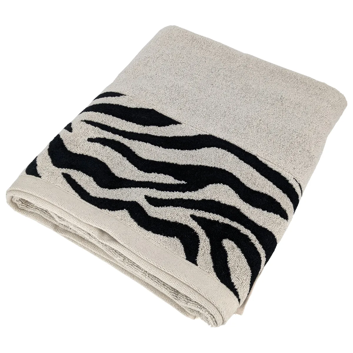 Drap De Bain Absorbant Coton 100x150cm Zebra Bordure Beige
