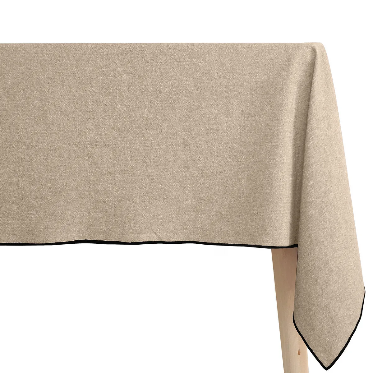 Nappe Rectangulaire Coton Lavé 160x300 Cm Hono Beige Sable Finition Point Bourdon