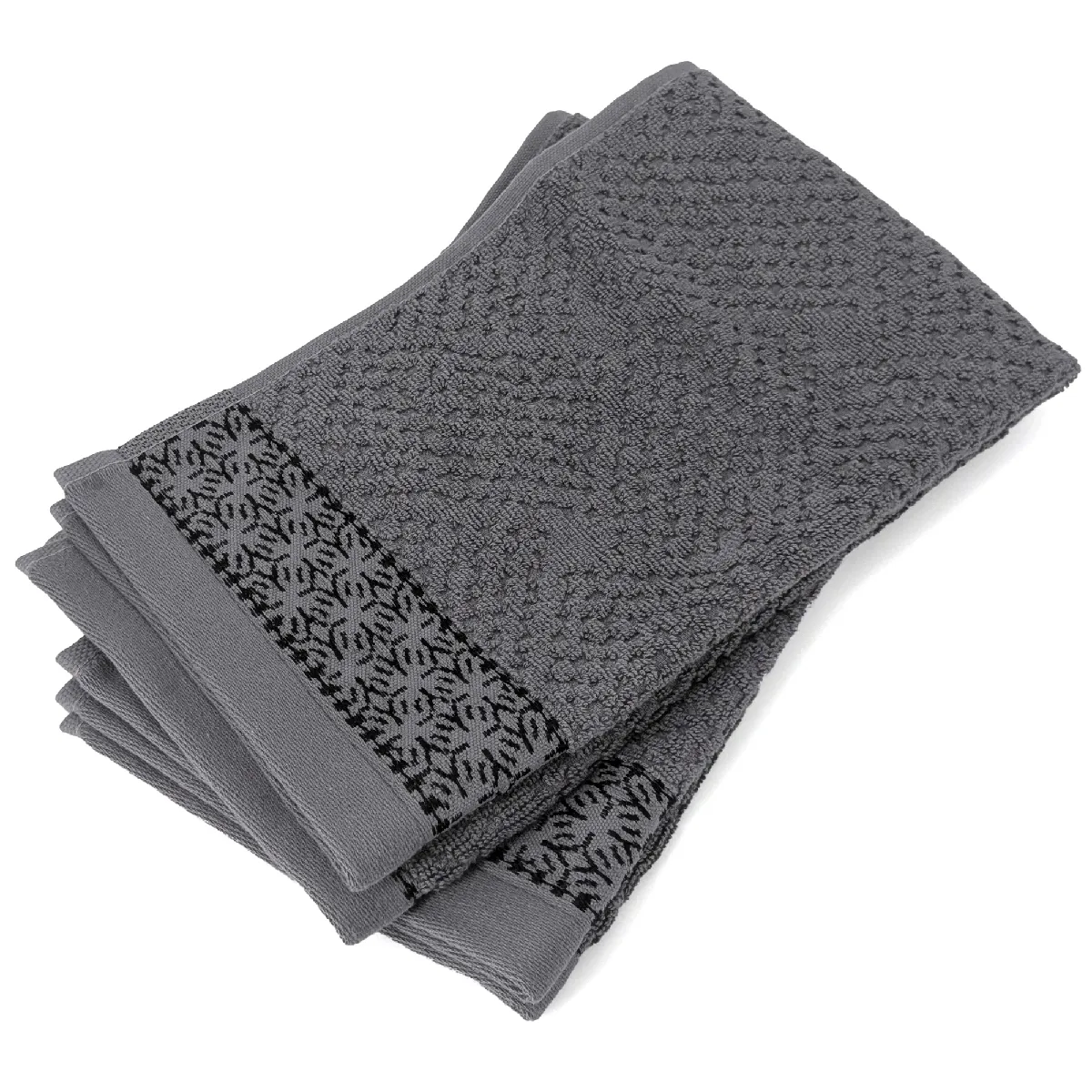 Lot De 2 Serviettes Invité 33x50 Cm Pur Coton Collection Osaka Fleurs Gris