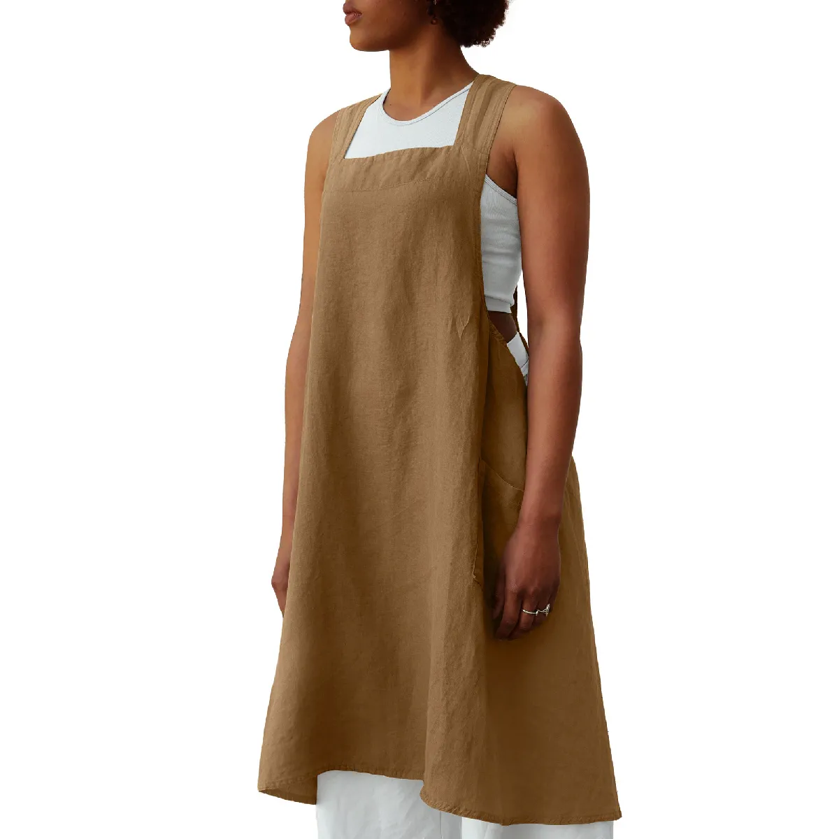 Tablier De Cuisine Japonais Lin Et Coton 90x103 Cm Collection Mattis Marron Cognac