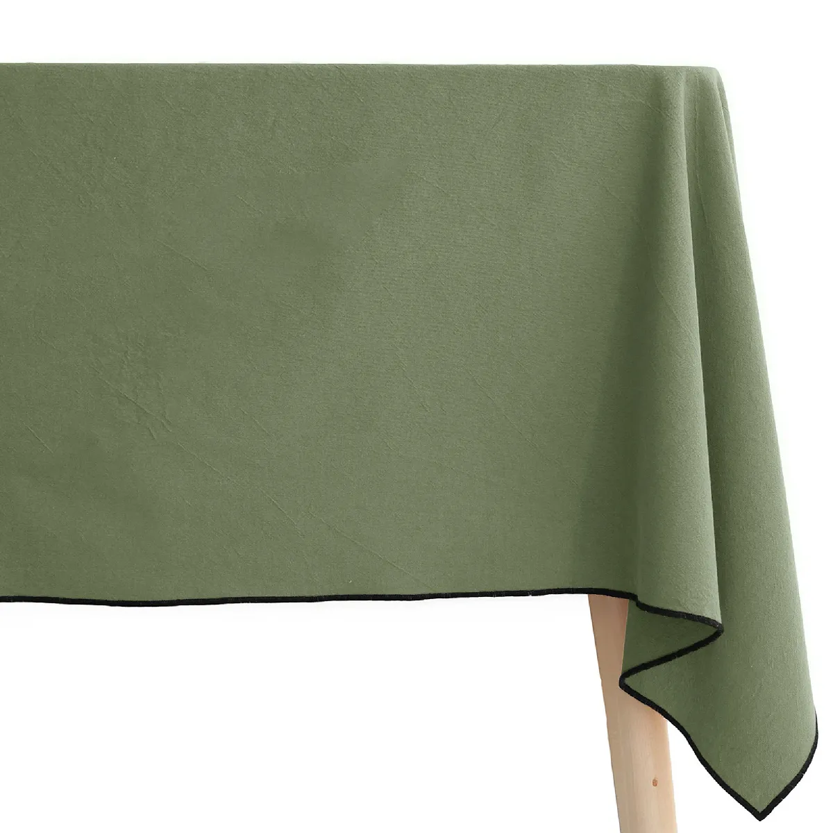 Nappe Rectangulaire Coton Lavé 160x250 Cm Hono Vert Mousse Finition Point Bourdon